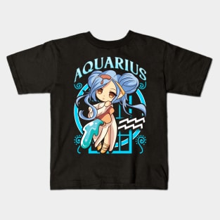 Aquarius Manga Kawaii Birthday Zodiac Sign Kids T-Shirt